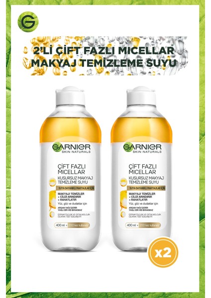 Micellar Temizleme Suyu Çift Fazlı Argan 2 Adet 400 ml