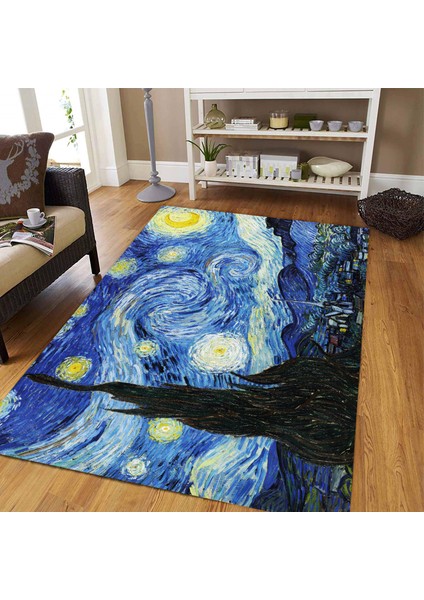 Van Gogh Yıldızlı Gece Dijital Baskılı Halı Kaydırmaz Tabanlı Yıkanabilir Halı fiyatları