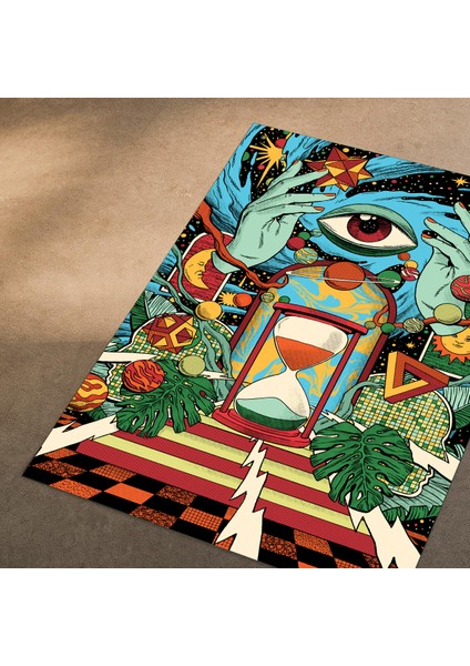 Kozmik Göz Psychedelic Desenli Dijital Baskılı Halı Kaydırmaz Tabanlı Yıkanabilir Halı