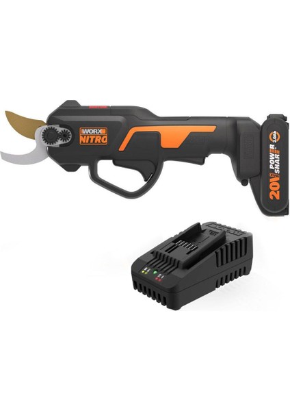 WG330E 20VOLT 2.0A Li-Ion Tek Akülü Profesyonel Kömürsüz Dal Budama Makası