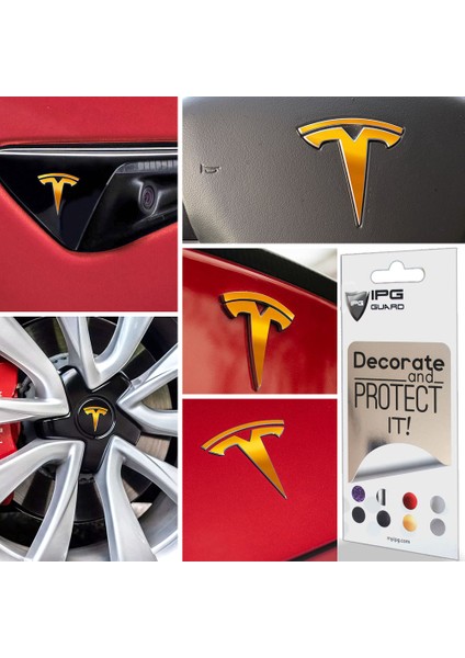 Tesla Model 3 Özel Kesim Logo Seti - Direksiyon Ön Arka Jantlar ve Sensörler Için 9'lu Tesla Logo Sticker Seri