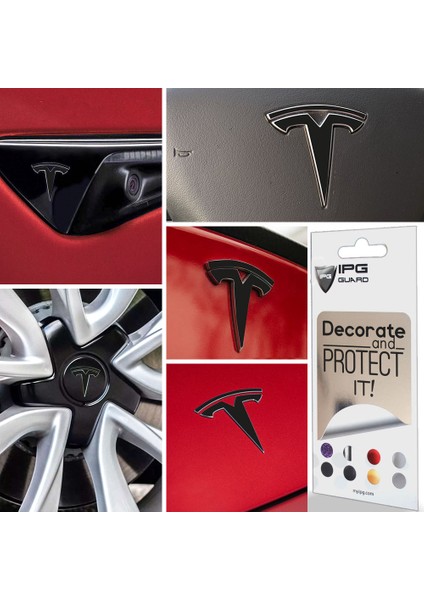 Tesla Model 3 Özel Kesim Logo Seti - Direksiyon Ön Arka Jantlar ve Sensörler Için 9'lu Tesla Logo Sticker Seri