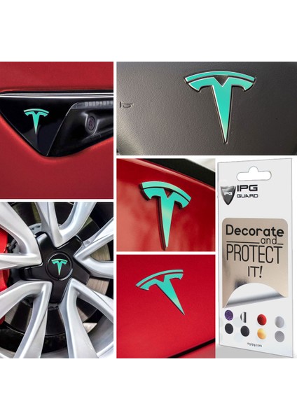 Tesla Model 3 Özel Kesim Logo Seti - Direksiyon Ön Arka Jantlar ve Sensörler Için 9'lu Tesla Logo Sticker Seri