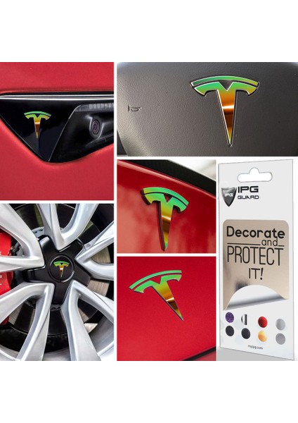 Tesla Model 3 Özel Kesim Logo Seti - Direksiyon Ön Arka Jantlar ve Sensörler Için 9'lu Tesla Logo Sticker Seri
