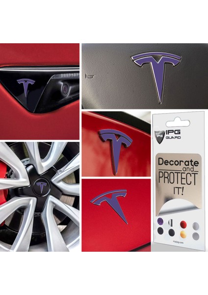 Tesla Model 3 Özel Kesim Logo Seti - Direksiyon Ön Arka Jantlar ve Sensörler Için 9'lu Tesla Logo Sticker Seri