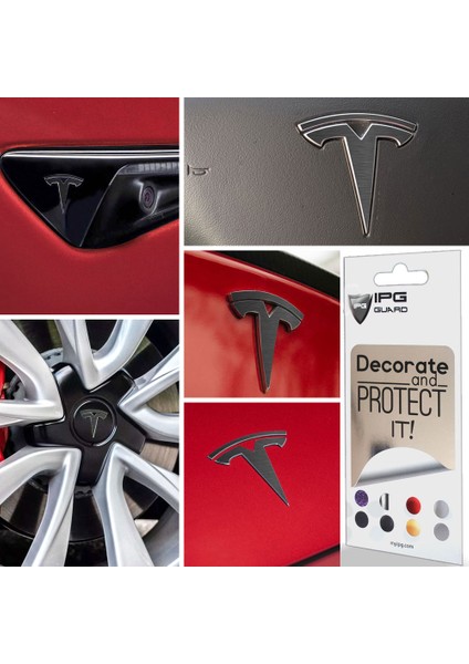 Tesla Model 3 Özel Kesim Logo Seti - Direksiyon Ön Arka Jantlar ve Sensörler Için 9'lu Tesla Logo Sticker Seri