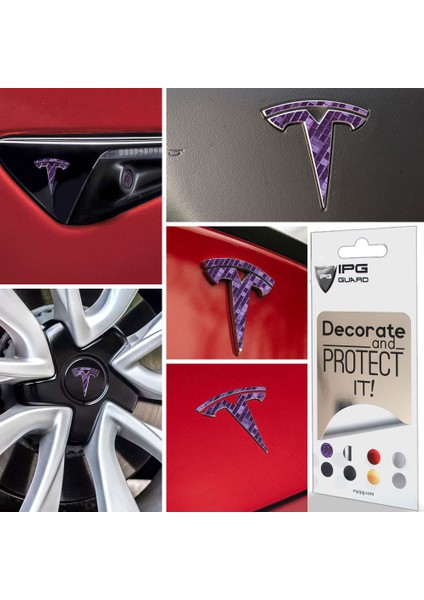 Tesla Model 3 Özel Kesim Logo Seti - Direksiyon Ön Arka Jantlar ve Sensörler Için 9'lu Tesla Logo Sticker Seri