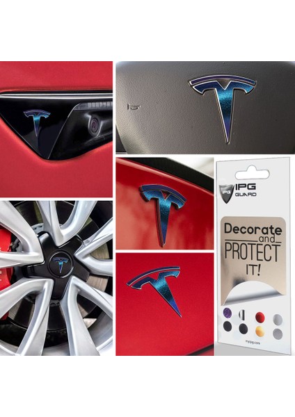 Tesla Model 3 Özel Kesim Logo Seti - Direksiyon Ön Arka Jantlar ve Sensörler Için 9'lu Tesla Logo Sticker Seri