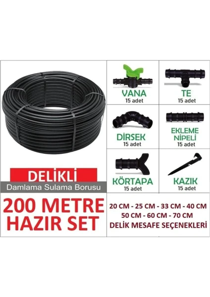 Eltar Delikli 200 Metre Damla Sulama Sistemi ve Ek Parçaları