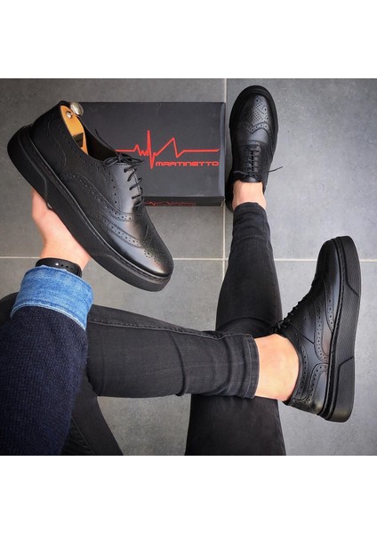 Deri Siyah Erkek Ayakkabı Düz Tabanlı Antibakteriyel İç Malzeme ile Rahat Kullanım
