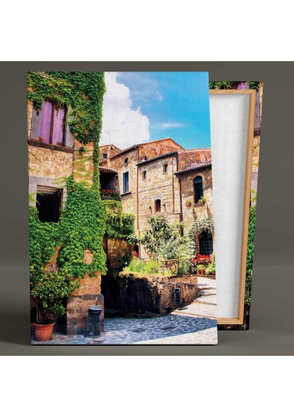 Italya Toscana Vadisi Evleri Taş Ev Nostajik Dekoratif Kanvas Tablo fiyatları
