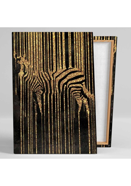 Modern Gold Detaylı Zebra Lüks Dekoratif Hayvan Kanvas Tablo