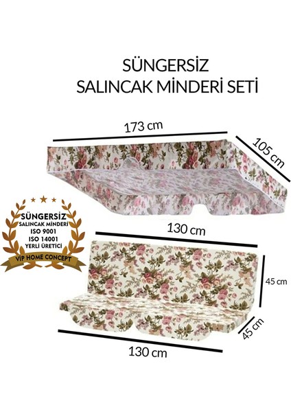 Salıncak Minderi 2 Kişilik Fermuarlı,süngersiz Bahçe Salıncak Minderi Ingiliz Gülü