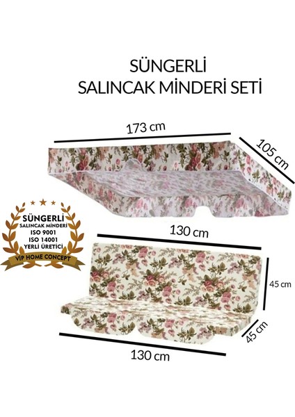 Salıncak Minderi 2 Kişilik Fermuarlı,süngerli Bahçe Salıncak Minderi Ingiliz Gülü
