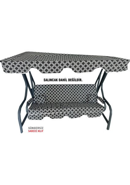 Süngersiz Tenteli Salıncak Kumaş Seti 3 Kişilik 162X48 cm Siyah Zincir