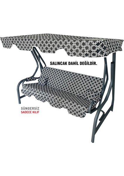 Süngersiz Tenteli Salıncak Kumaş Seti 3 Kişilik 162X48 cm Siyah Zincir