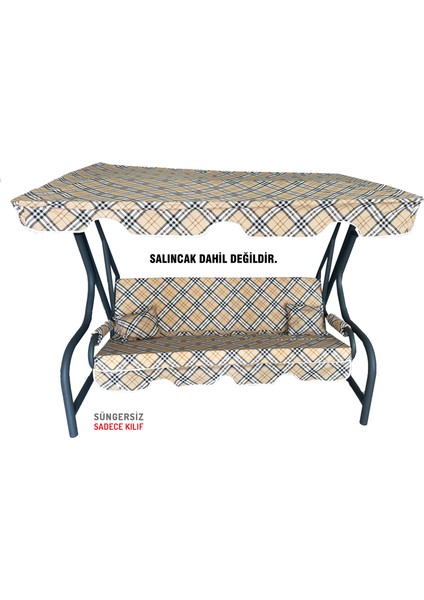 Süngersiz Tenteli Salıncak Kumaş Seti 3 Kişilik 162X48 cm Kahverengi Ekose