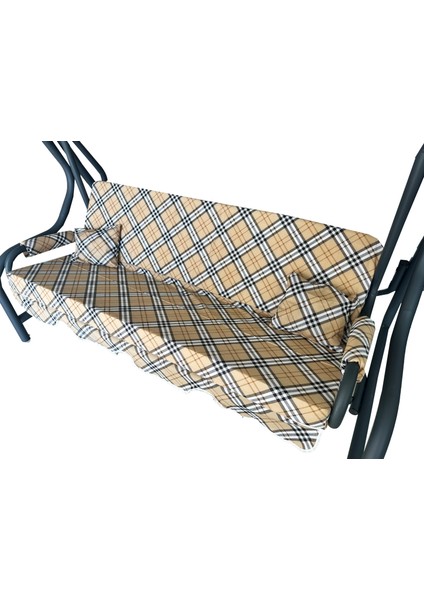 Süngersiz Tenteli Salıncak Kumaş Seti 3 Kişilik 162X48 cm Kahverengi Ekose modelleri