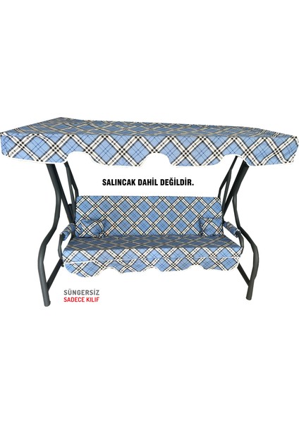 Süngersiz Tenteli Salıncak Kumaş Seti 3 Kişilik 162X48 cm Mavi Ekose