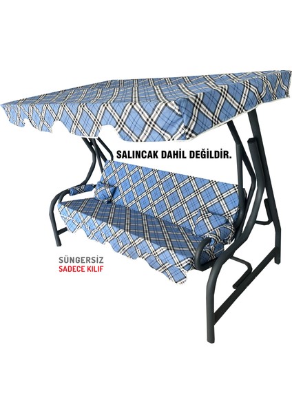 Süngersiz Tenteli Salıncak Kumaş Seti 3 Kişilik 162X48 cm Mavi Ekose fiyatları