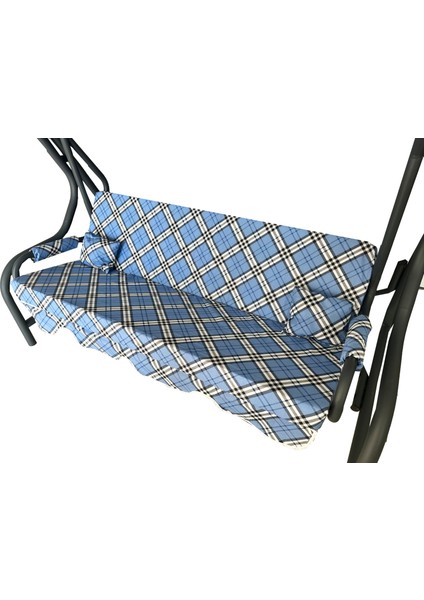 Süngersiz Tenteli Salıncak Kumaş Seti 3 Kişilik 162X48 cm Mavi Ekose modelleri