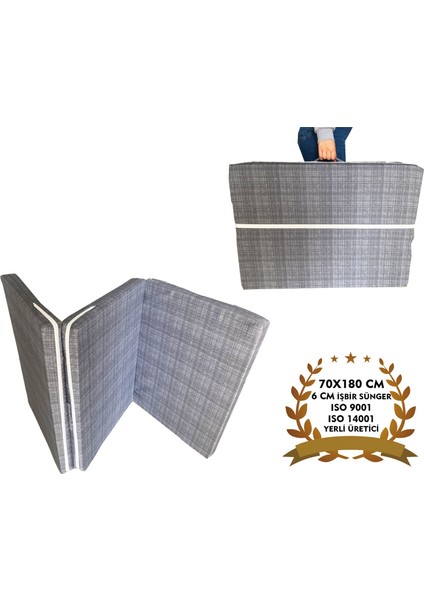 Katlanır Kamp Yatağı Çadır Yatağı Sünger Yatak Fermuarlı 70 x 180 cm 6 cm Gri