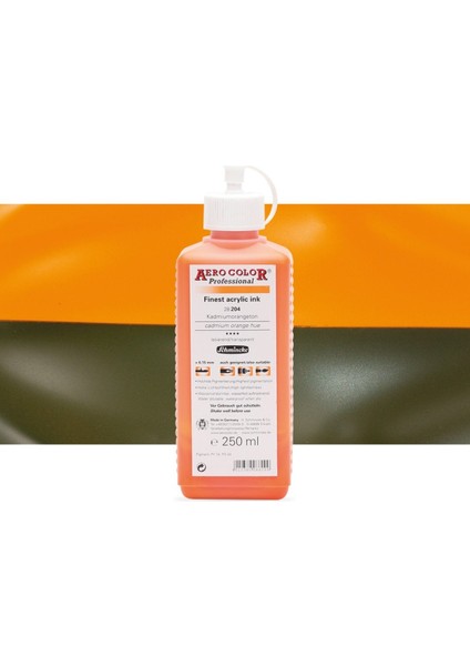 Aero Color Professional Finest Akrilik Ink. 250ML Cadmium Orange Hue 204