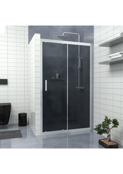 Silver Capello 6mm Füme Cam 1 Sabit 1 Sürgü Iki Duvar Arası Duşakabin