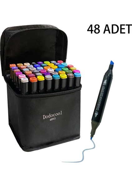 48’li Çift Uçlu Touch Marker Art Tasarım Keçeli Kalem Seti Çantalı Taşınabilir Ithal Ürün