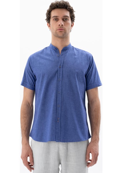 Erkek Kısa Kollu Regular Fit Keten Gömlek Y25485116601
