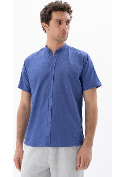 Erkek Kısa Kollu Regular Fit Keten Gömlek Y25485116601