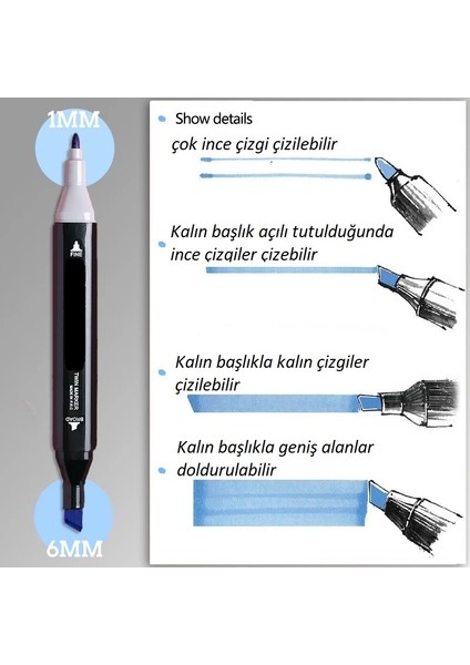 Touch Marker Art Çift Uçlu 36 Adet Kalem Seti Çantalı Premium Keçeli Boyama Kalemi