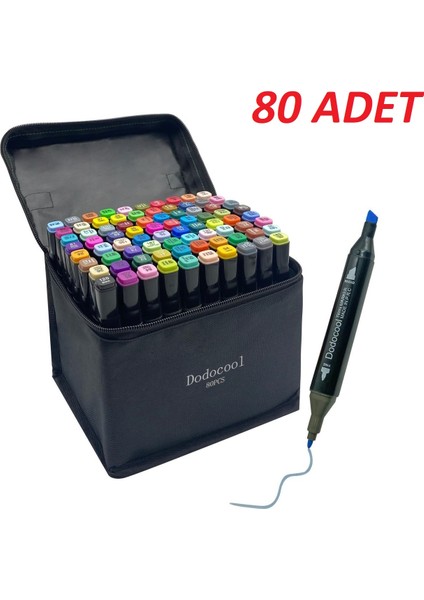 Touch Marker Art Çift Uçlu 80 Adet Kalem Seti Çantalı Premium Keçeli Boyama Kalemi