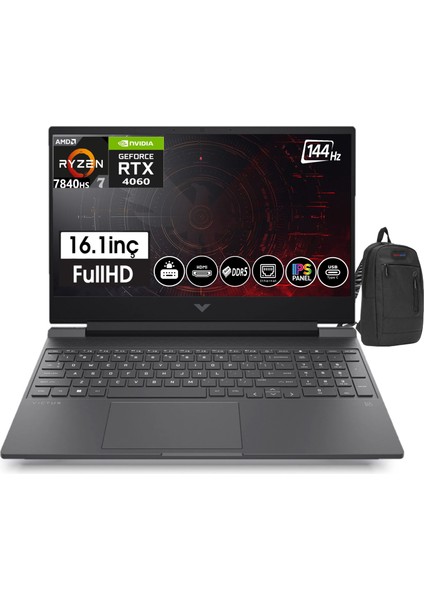 Victus Amd Ryzen 7 7840HS 32GB Ddr5 Ram 512GB SSD 8gb RTX4060 16,1 Inç 144Hz IPS Fhd WINDOWS11PRO Taşınabilir Bilgisayar Z7Z584EAW22+ZETTAÇANTA
