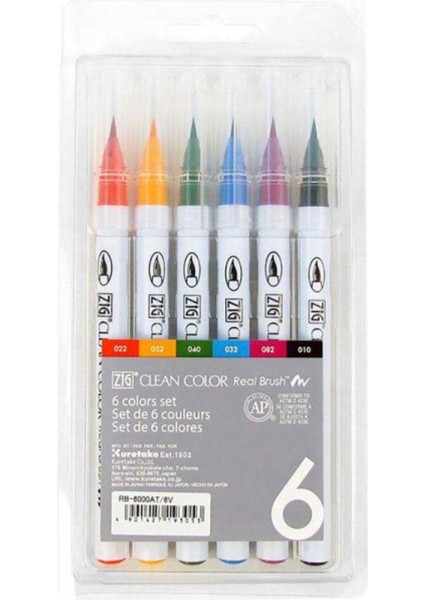 RB-6000AT Clean Color Real Brush Pen 6'lı Set