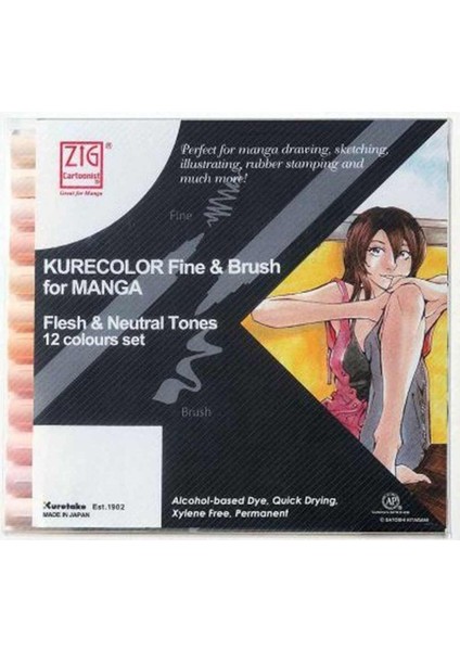 Kurecolor Fine & Brush For Manga 12LI Set Neutral Tones