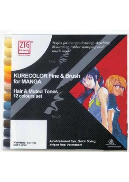 Kurecolor Fine & Brush For Manga Hair & Muted Tones 12'li Set