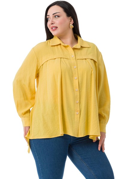 Büyük Beden Göğüs Detaylı Kol Ağzı ve Sırtı Pileli Sarı Gömlek fırsatları