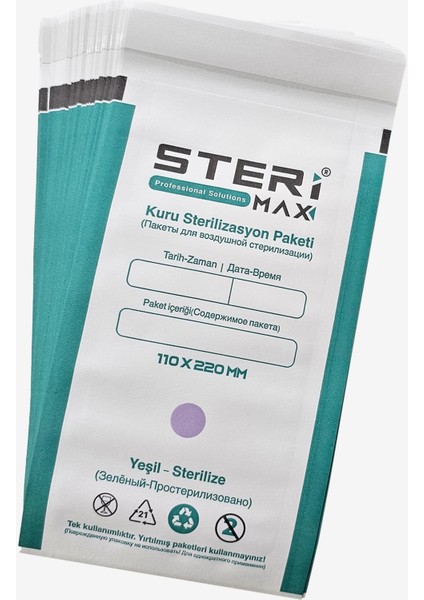 Sterilizasyon Zarfı - Indikatörlü Sterilizasyon Kraft Paketi 110 x 220 mm - 100 Adet