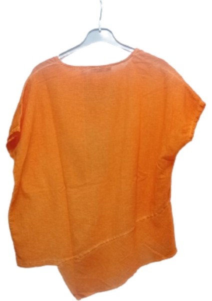 Turuncu Cotton Ön Yıldız Detaylı Salaş Asimetrik Bluz modelleri