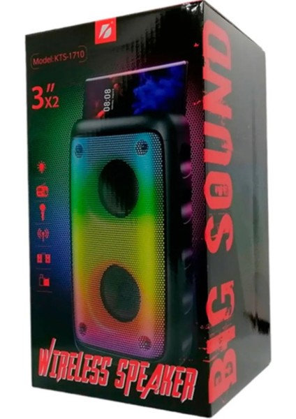 KTS-1710 Rainbow 3x2 Taşınabilir Extrabas Yüksek Ses Mikrofonlu Bluetooth Hoparlör