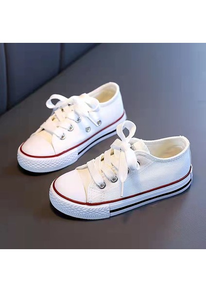 Unisex Günlük Keten Rahat Beyaz Bebek&çocuk Sneaker Bağcıklı Kısa Convers Modeli Spor Ayakkabı