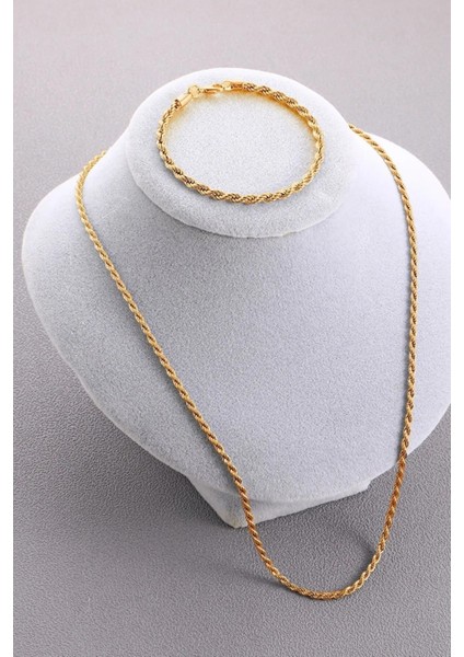Unisex Kalın Burgu Çelik Kolye ve Bileklik Set 3mm