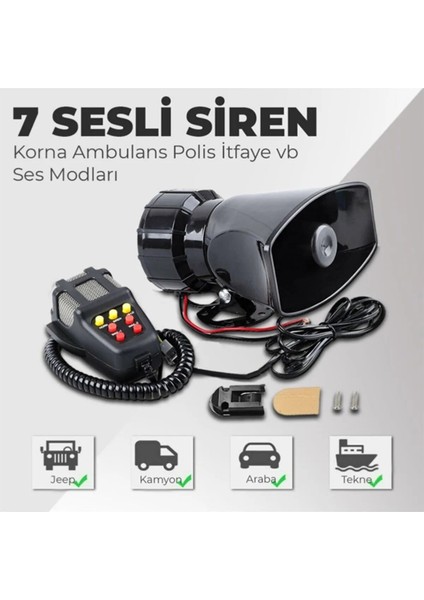 Auto Wise Her Araca Uyumlu 7 Sesli Megafonlu Konuşmalı Oto Siren