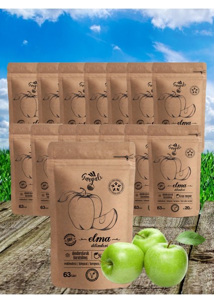15 Paket Sağlıklı Atıştırmalık Gıda Dondurularak Kurutulmuş Freeze Dry Elma Dilim Meyve Kurusu Freeze Dried Cips 20 gr.