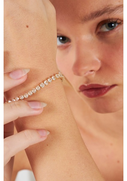 Altın Kaplama Yuvarlak Taş Su Yolu Bileklik 4mm