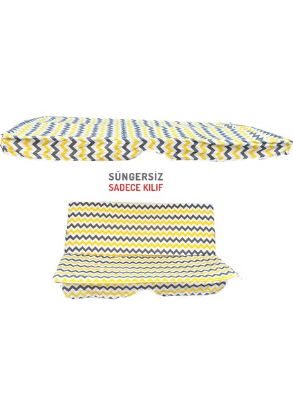 Süngersiz Salıncak Minder Seti Tenteli Kumaş Seti 2 Kişilik Süngersiz Sarı Gri Zikzak