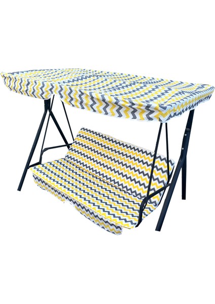 Süngersiz Salıncak Minder Seti Tenteli Kumaş Seti 2 Kişilik Süngersiz Sarı Gri Zikzak modelleri