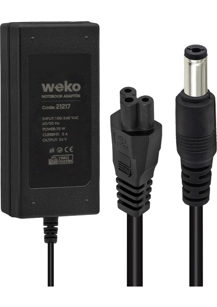 Weko 24 Volt 3 Amper 70 Watt 5.5*2.5 Uçlu Notebook Adaptör Yerli Üretim