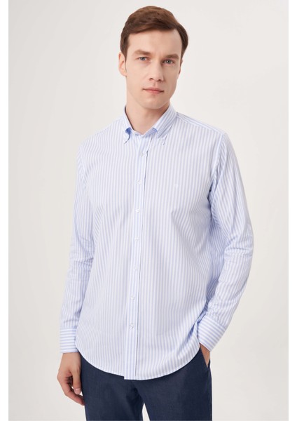 Regular Fit Paşa Yaka Mavi Spor Erkek Gömlek GM23Y231040_D35